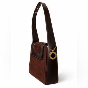 CELINE brown suede leather shoulder bag, logo charm